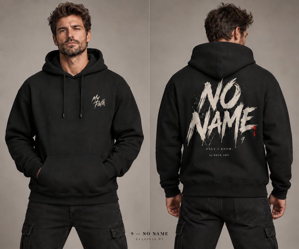Hoodie MY PATH 09 NO NAME porté — vue avant et dos, By Wear ADN